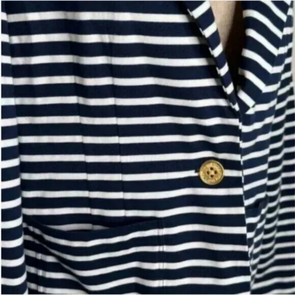 NWT Lauren Ralph Lauren Women's Ponte Knit Stripe Blazer Navy Blue White Size PL - Picture 7 of 13